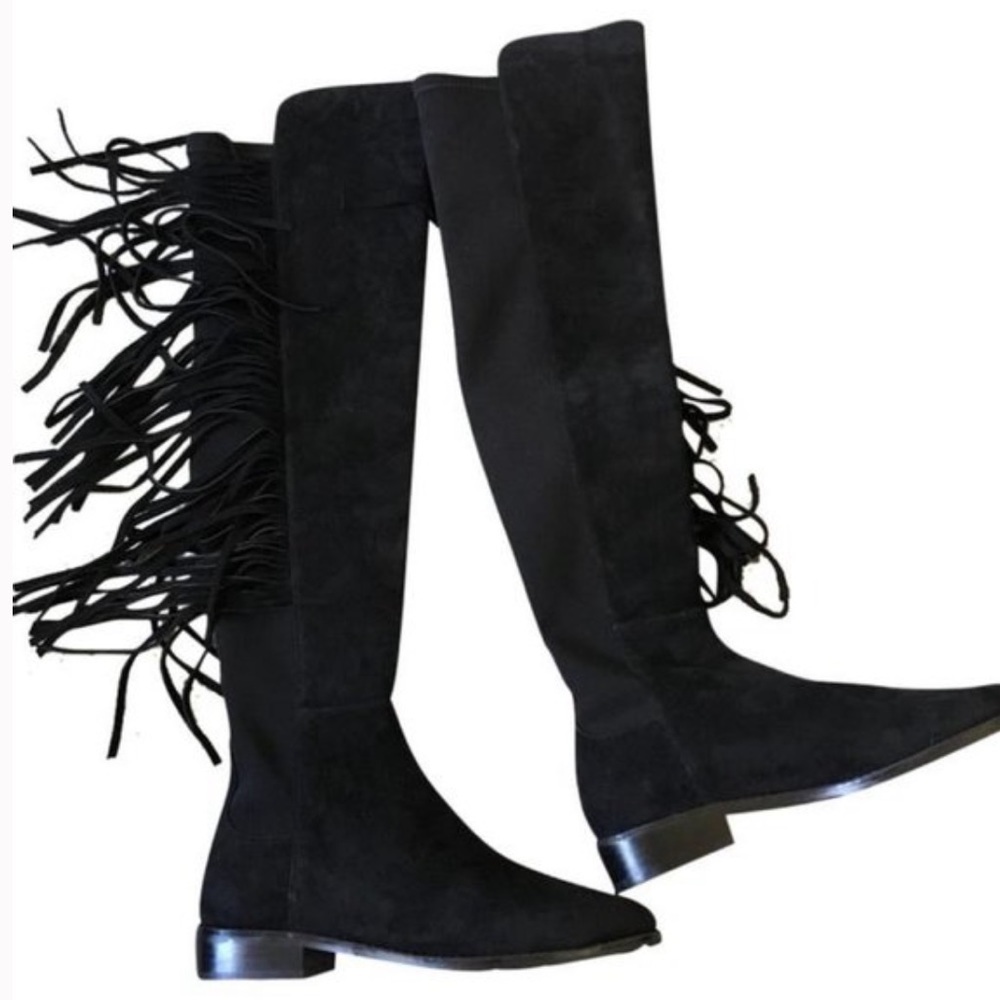 Stuart Weitzman Mane Fringe Black Suede Knee Boot size 6 - Picture 4 of 14